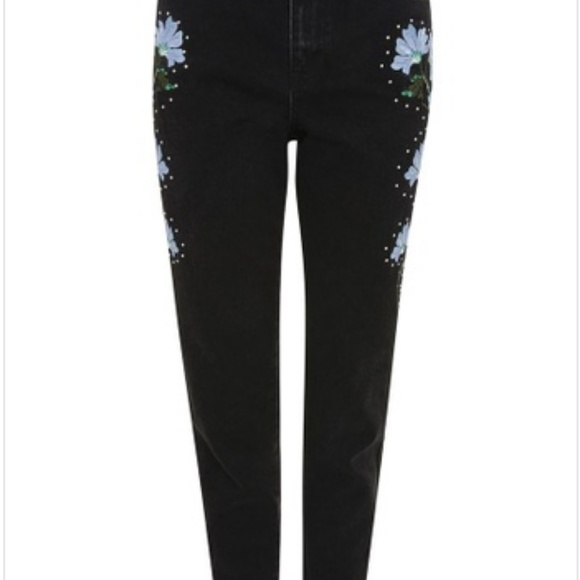 TopShop Embroidered Black High Waisted Mom Jeans - Picture 3 of 6